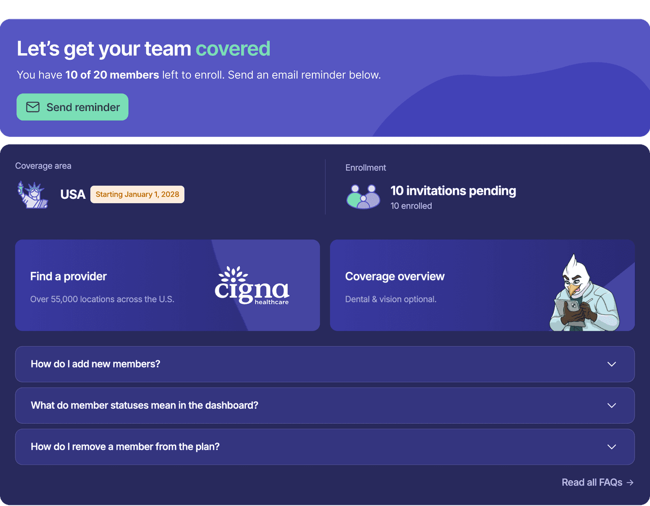 Team enrollment dashboard mockup